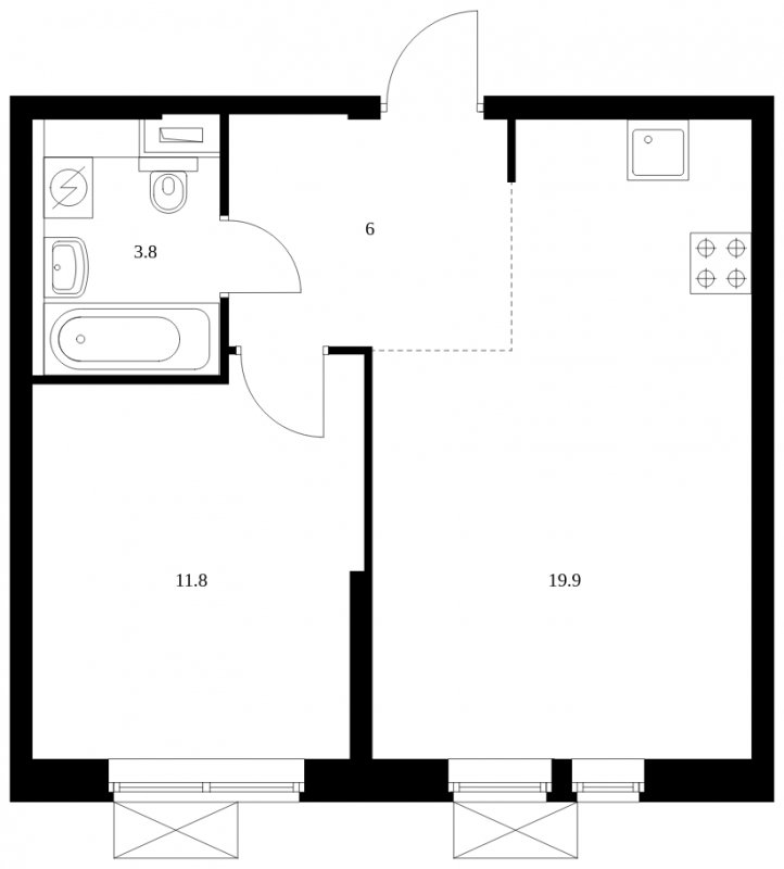 1-комнатная квартира с полной отделкой, 41.5 м2, 24 этаж, сдача 4 квартал 2023 г., ЖК Второй Нагатинский, корпус 4 - объявление 1688806 - фото №1
