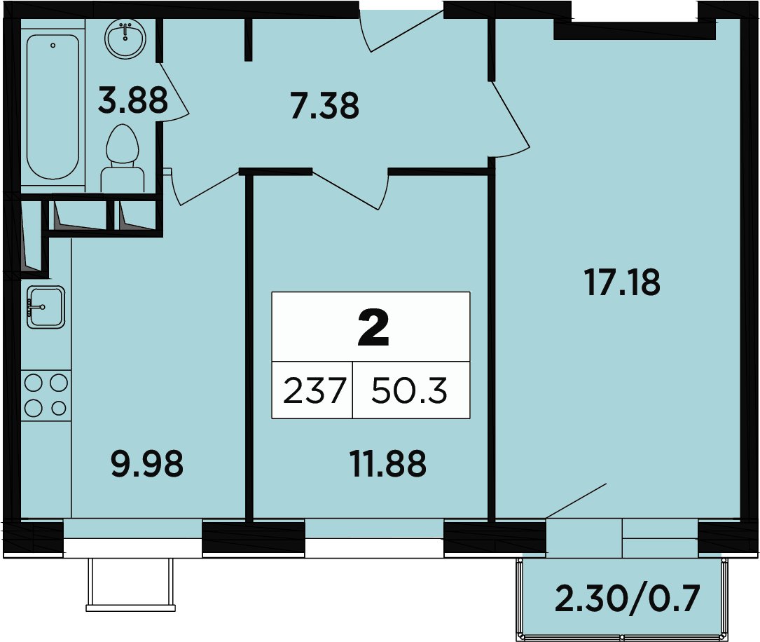 2-комнатные апартаменты 47.9 м2, 10 этаж, дом сдан, ЖК Легендарный Квартал на Березовой  аллее, корпус 2 - объявление 2349130 - фото №1