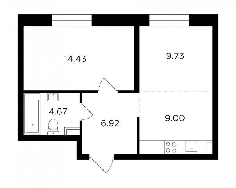 2-комнатная квартира без отделки, 44.75 м2, 13 этаж, сдача 4 квартал 2023 г., ЖК FORIVER, корпус 2 - объявление 1677631 - фото №1
