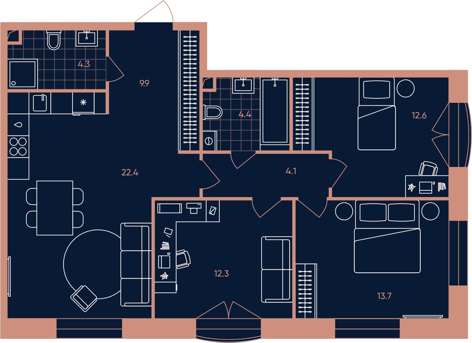 4-комнатная квартира (евро) без отделки, 83.7 м2, 4 этаж, сдача 3 квартал 2026 г., ЖК ERA, корпус 1 - объявление 2287404 - фото №1