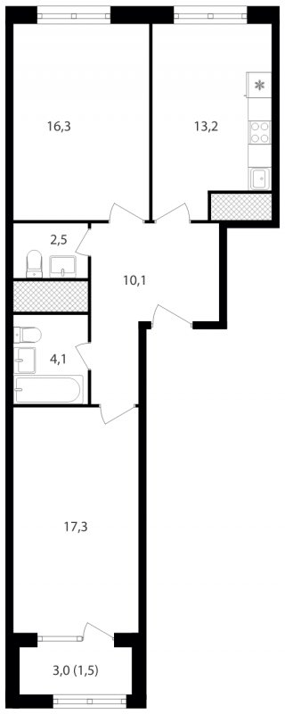 2-комнатная квартира без отделки, 65 м2, 18 этаж, сдача 1 квартал 2023 г., ЖК Михалковский, корпус 1 - объявление 1713244 - фото №1