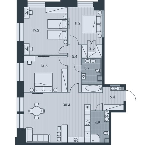 4-комнатная квартира без отделки, 100.2 м2, 28 этаж, сдача 3 квартал 2025 г., ЖК EVER, корпус 4 - объявление 2334652 - фото №1