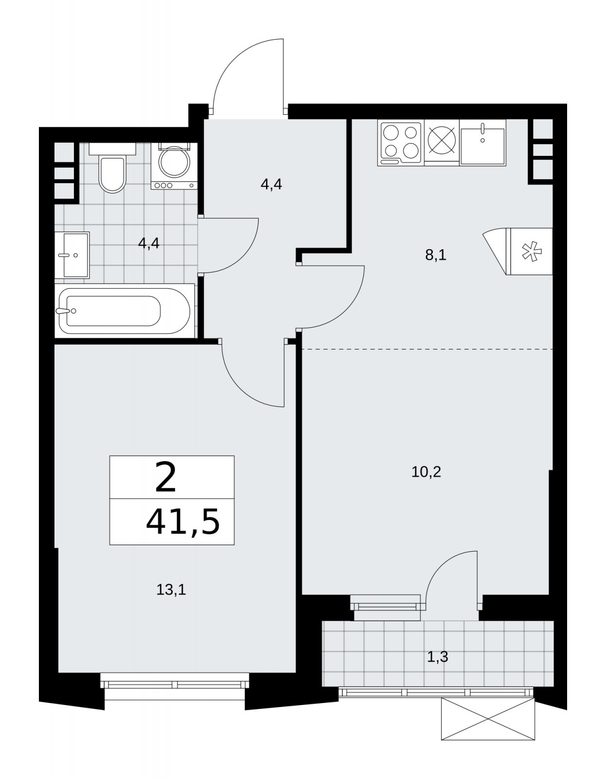2-комнатная квартира (евро) с частичной отделкой, 41.5 м2, 9 этаж, сдача 1 квартал 2026 г., ЖК Прокшино, корпус 11.1.2 - объявление 2257284 - фото №1