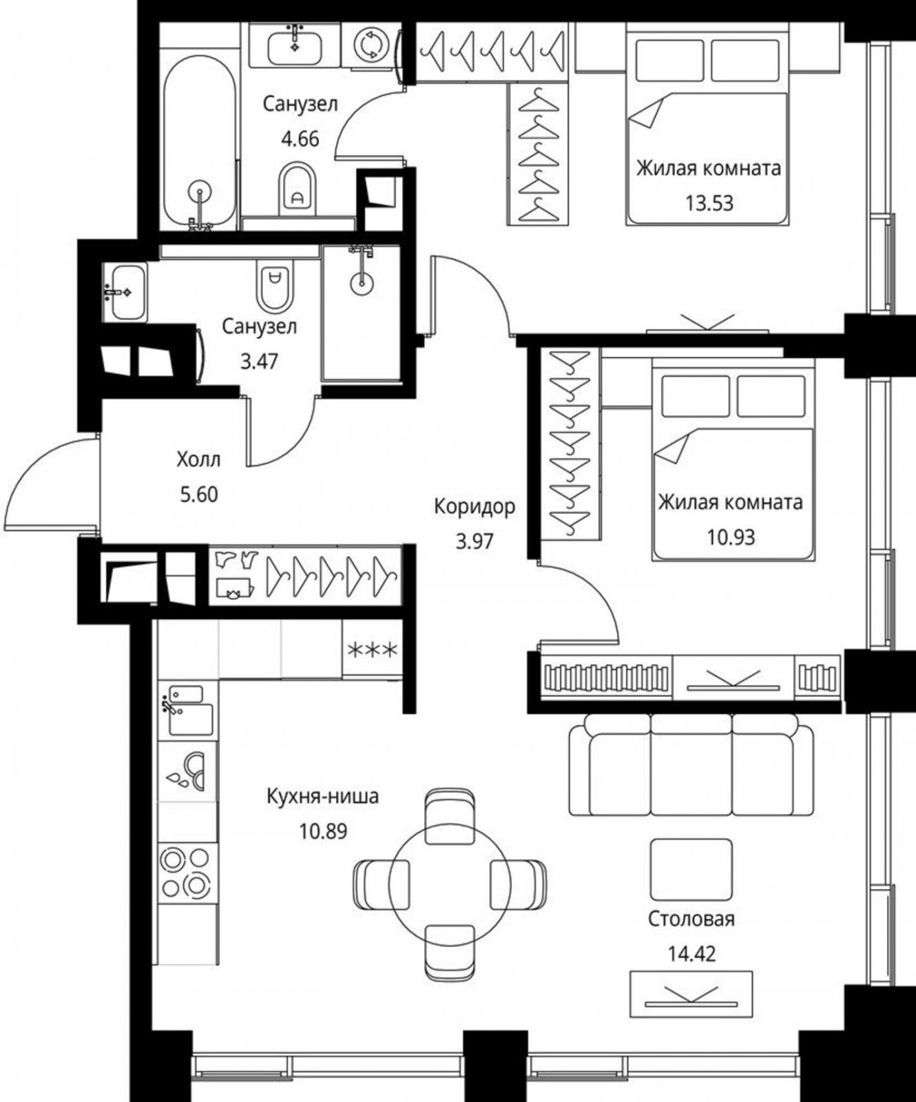 2-комнатная квартира с частичной отделкой, 67.47 м2, 18 этаж, сдача 3 квартал 2026 г., ЖК City Bay, корпус North Ocean 5 - объявление 2240576 - фото №1