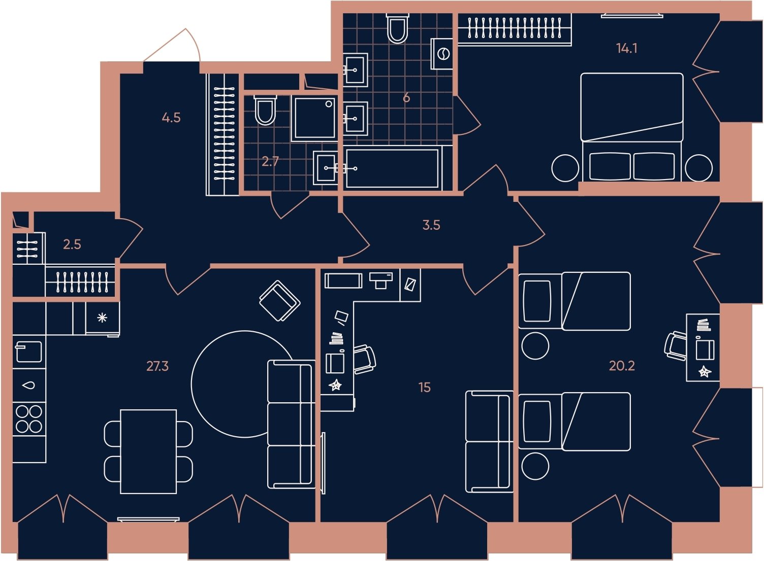 4-комнатная квартира (евро) с частичной отделкой, 95.8 м2, 6 этаж, сдача 3 квартал 2026 г., ЖК ERA, корпус 2 - объявление 2279975 - фото №1