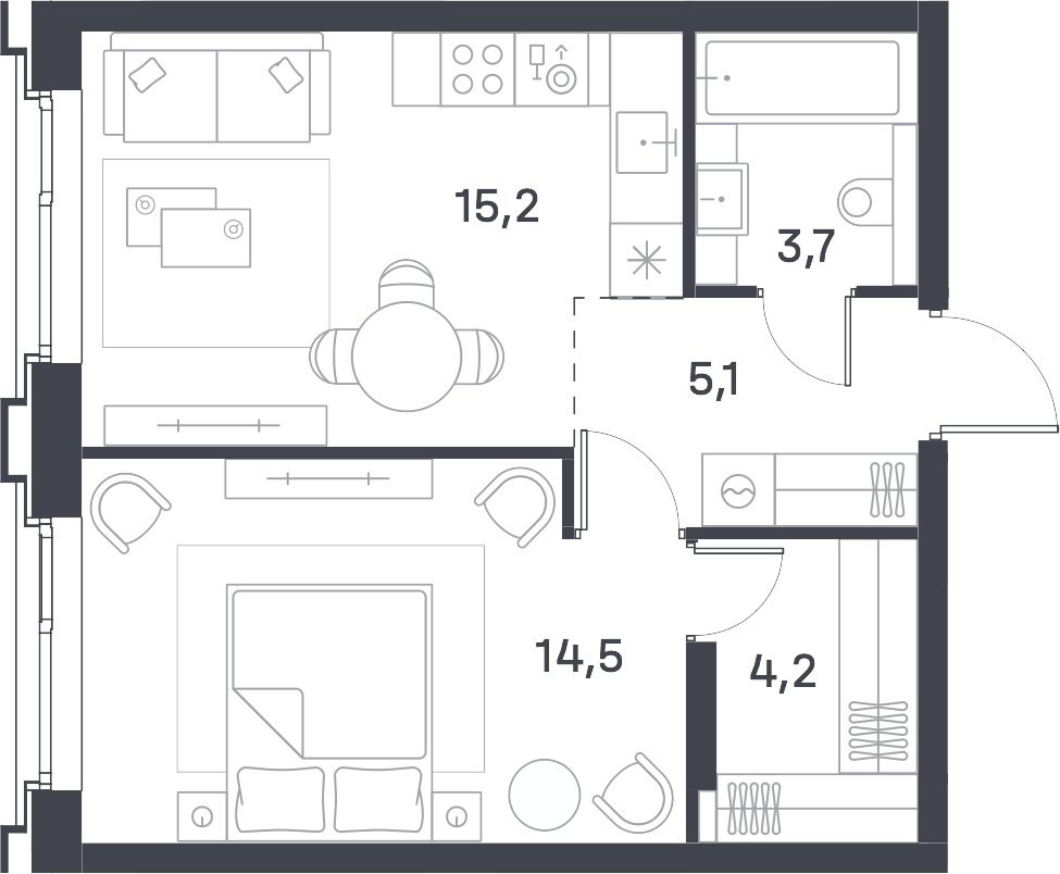 1-комнатная квартира 42.7 м2, 3 этаж, сдача 4 квартал 2025 г., ЖК Portland, корпус 4 - объявление 2310442 - фото №1