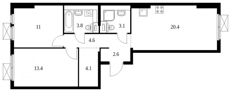 2-комнатная квартира с полной отделкой, 63 м2, 13 этаж, сдача 1 квартал 2025 г., ЖК Середневский лес, корпус 3.2 - объявление 1848879 - фото №1