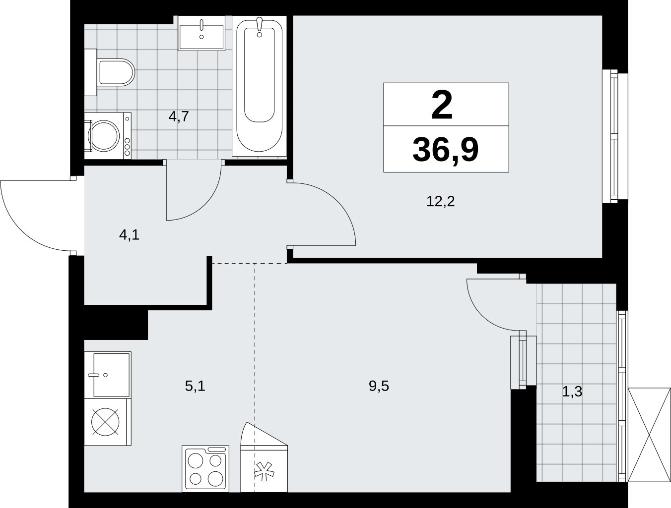 2-комнатная квартира (евро) с полной отделкой, 36.9 м2, 3 этаж, сдача 3 квартал 2026 г., ЖК Дзен-кварталы, корпус 6.1.4 - объявление 2328150 - фото №1