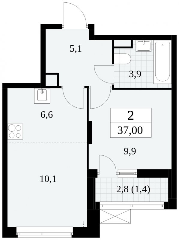 2-комнатная квартира (евро) без отделки, 37 м2, 3 этаж, сдача 3 квартал 2024 г., ЖК Прокшино, корпус 8.6 - объявление 1684469 - фото №1