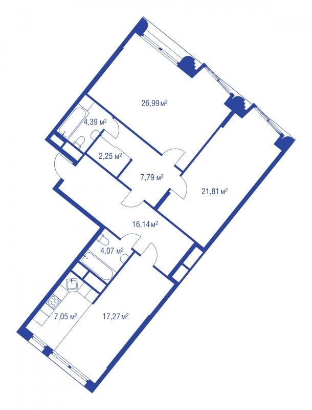 3-комнатная квартира (евро) без отделки, 107.76 м2, 6 этаж, сдача 4 квартал 2023 г., ЖК iLove, корпус 3 - объявление 1269099 - фото №1