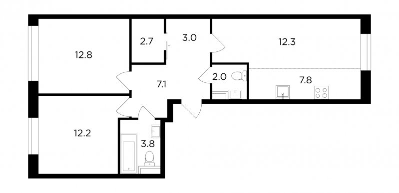 3-комнатная квартира без отделки, 63.2 м2, 1 этаж, дом сдан, ЖК Филатов Луг, корпус 3 - объявление 1649290 - фото №1