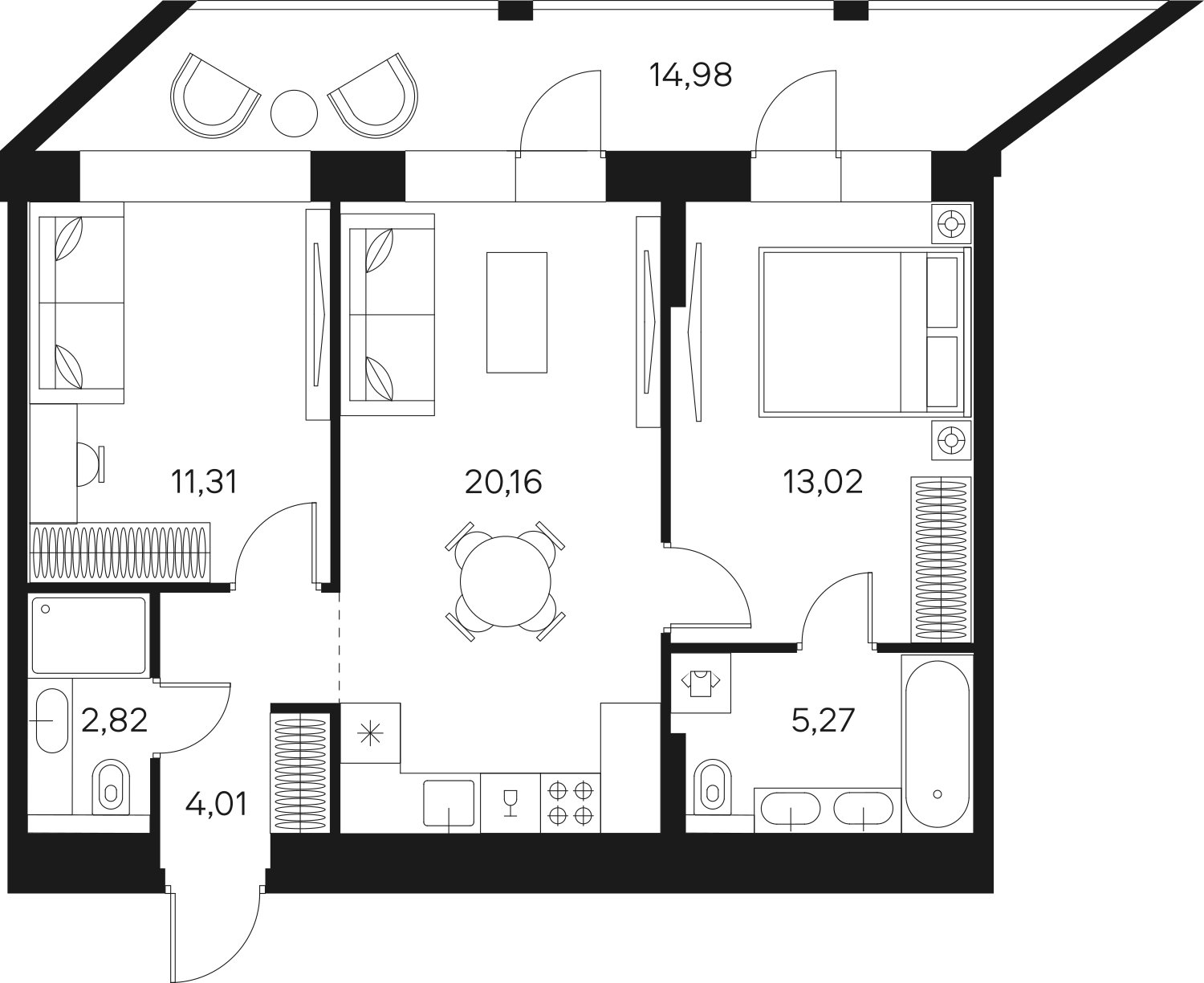 2-комнатная квартира без отделки, 64.08 м2, 4 этаж, сдача 4 квартал 2024 г., ЖК FØRST, корпус 1 - объявление 2249638 - фото №1