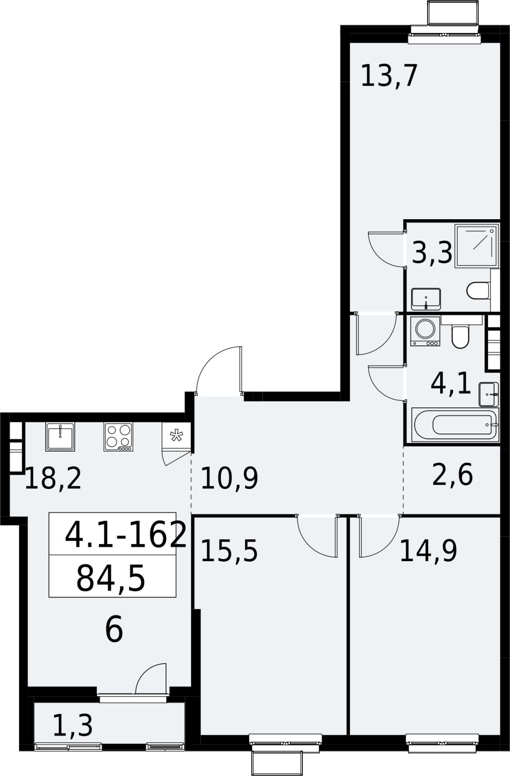 3-комнатная квартира с полной отделкой, 84.5 м2, 5 этаж, сдача 2 квартал 2027 г., ЖК Южные сады, корпус 4.1.2 - объявление 2392695 - фото №1