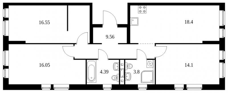 3-комнатная квартира с полной отделкой, 82.85 м2, 17 этаж, сдача 1 квартал 2024 г., ЖК Green Park, корпус 8 - объявление 1594561 - фото №1