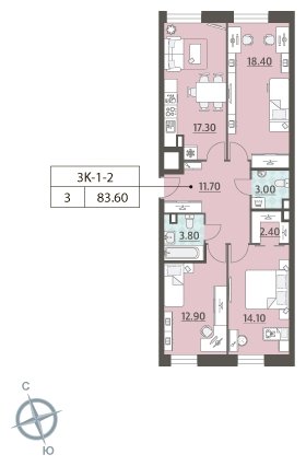 3-комнатная квартира 3 м2, 3 этаж, сдача 4 квартал 2023 г., ЖК ЗИЛАРТ, корпус 14 - объявление 1695172 - фото №1