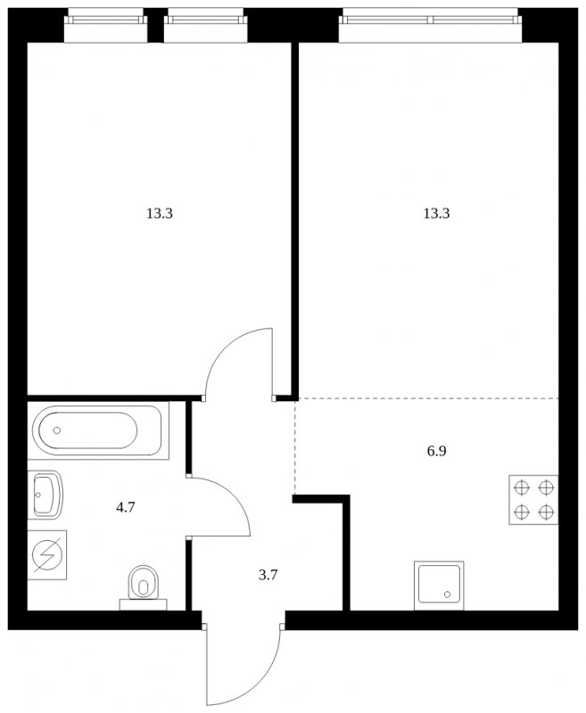 2-комнатная квартира с полной отделкой, 41.9 м2, 24 этаж, сдача 3 квартал 2023 г., ЖК Кронштадтский 9, корпус 1.1 - объявление 1605087 - фото №1