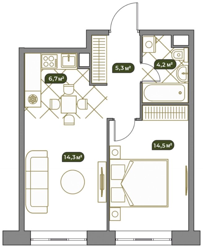 2-комнатная квартира (евро) с полной отделкой, 45.03 м2, 5 этаж, сдача 2 квартал 2023 г., ЖК West Garden, корпус River line, корпус 13 - объявление 1975965 - фото №1