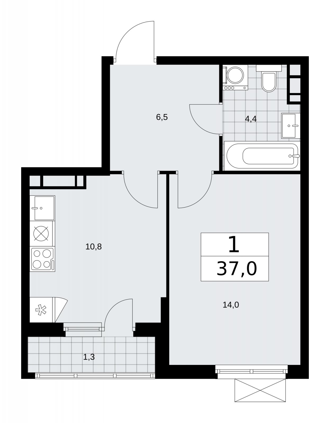 1-комнатная квартира без отделки, 37 м2, 10 этаж, сдача 4 квартал 2025 г., ЖК Прокшино, корпус 11.1.4 - объявление 2257493 - фото №1