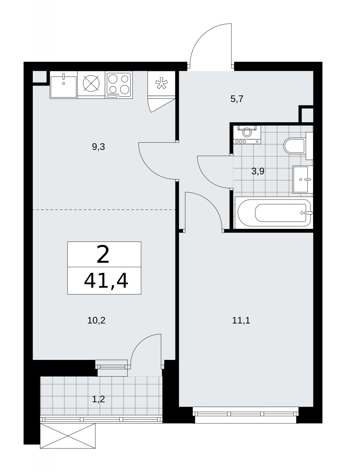 2-комнатная квартира (евро) без отделки, 41.4 м2, 2 этаж, сдача 1 квартал 2026 г., ЖК Скандинавия, корпус 37.2.2 - объявление 2254451 - фото №1