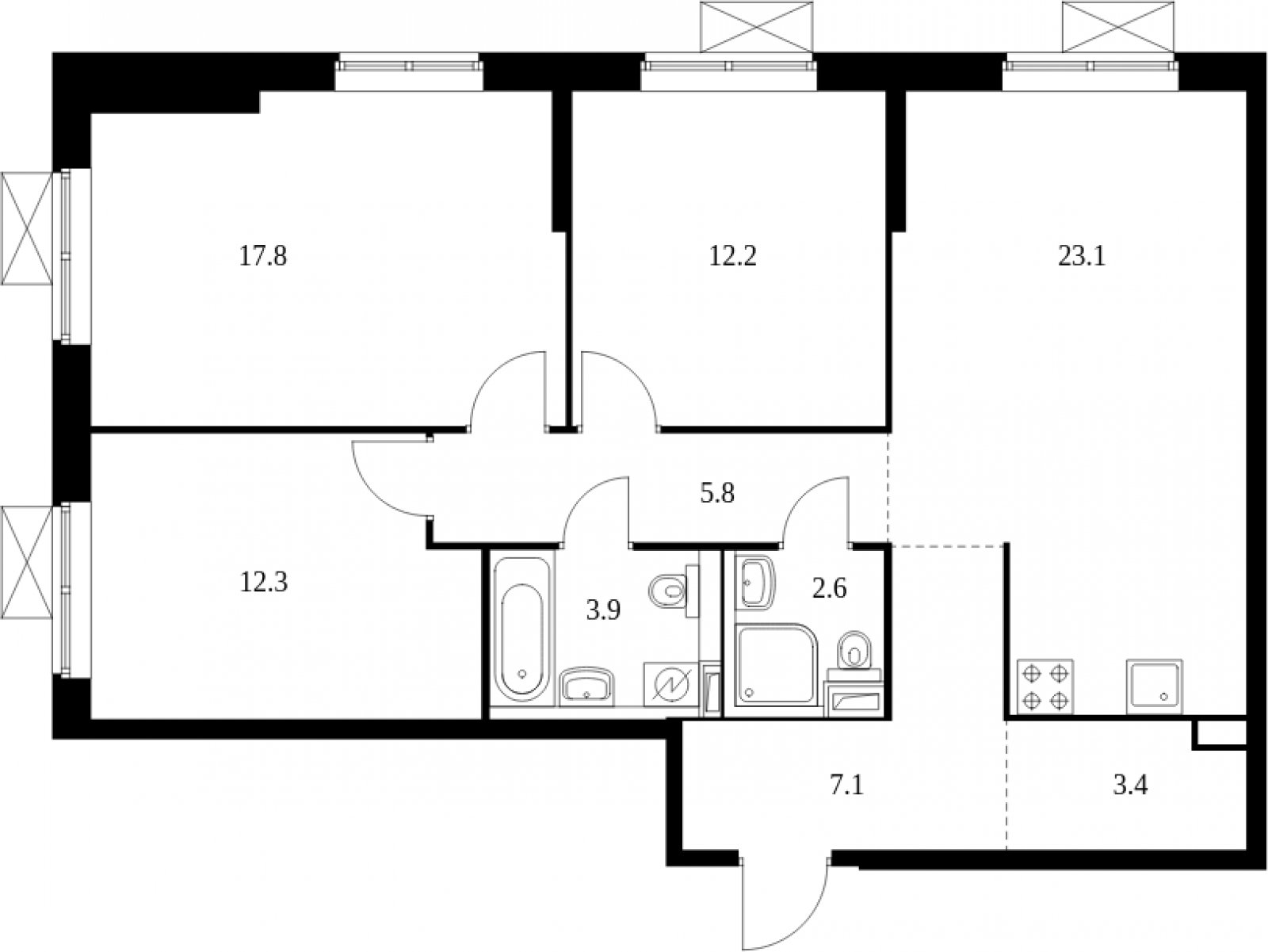 3-комнатная квартира с полной отделкой, 88.5 м2, 2 этаж, сдача 2 квартал 2023 г., ЖК Второй Нагатинский, корпус 2 - объявление 2055971 - фото №1