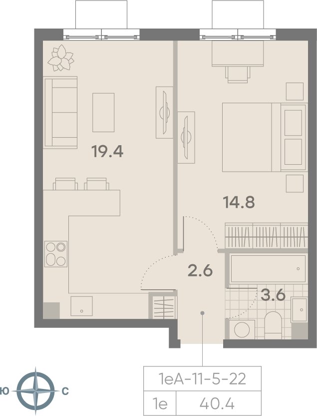 1-комнатная квартира 40.4 м2, 13 этаж, сдача 3 квартал 2025 г., ЖК Парксайд, корпус 1 - объявление 2184930 - фото №1