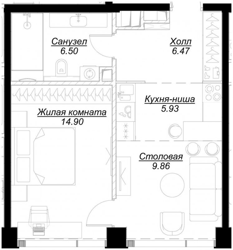 1-комнатная квартира с частичной отделкой, 43.57 м2, 22 этаж, сдача 4 квартал 2024 г., ЖК MOD, корпус Mod.M - объявление 1788297 - фото №1