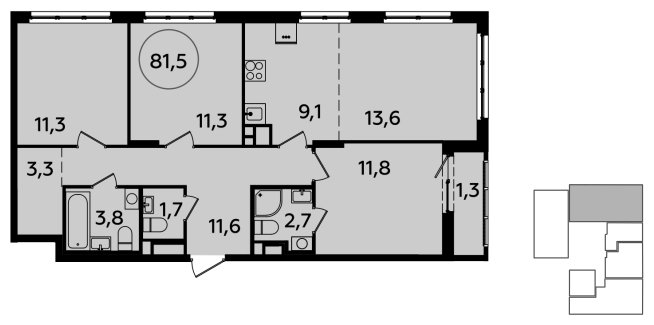 4-комнатная квартира (евро) с полной отделкой, 81.5 м2, 8 этаж, сдача 2 квартал 2024 г., ЖК Испанские кварталы, корпус 8.1 - объявление 1633406 - фото №1
