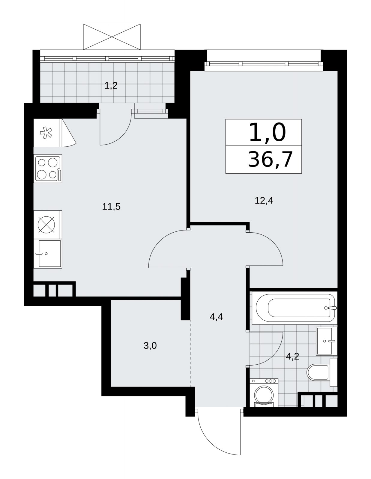 1-комнатная квартира с частичной отделкой, 36.7 м2, 12 этаж, сдача 2 квартал 2026 г., ЖК Прокшино, корпус 10.1.4 - объявление 2227480 - фото №1