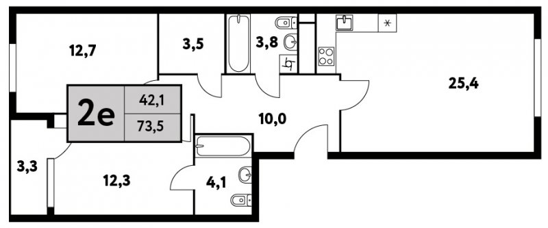 2-комнатная квартира без отделки, 73.5 м2, 4 этаж, сдача 4 квартал 2023 г., ЖК Фестиваль Парк - 2, корпус 25 - объявление 1661777 - фото №1