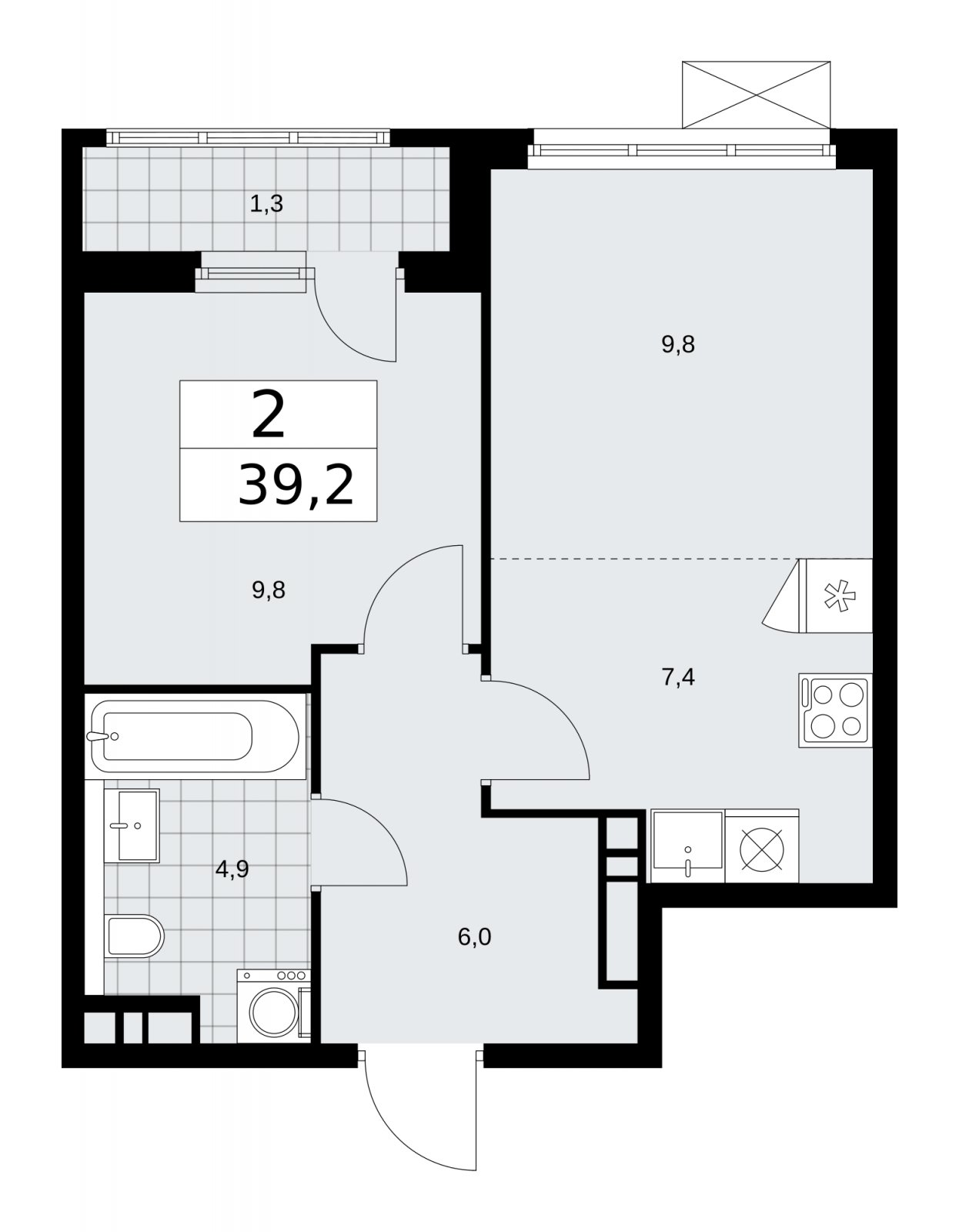 2-комнатная квартира (евро) с частичной отделкой, 39.2 м2, 9 этаж, сдача 2 квартал 2026 г., ЖК Прокшино, корпус 11.2.3 - объявление 2270386 - фото №1