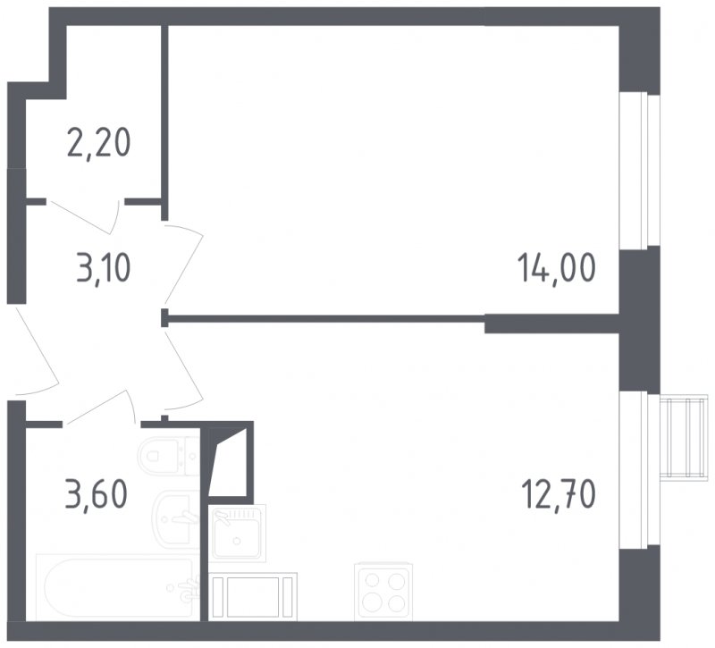 1-комнатная квартира с полной отделкой, 35.6 м2, 4 этаж, сдача 3 квартал 2023 г., ЖК Квартал Некрасовка, корпус 1 - объявление 1780795 - фото №1