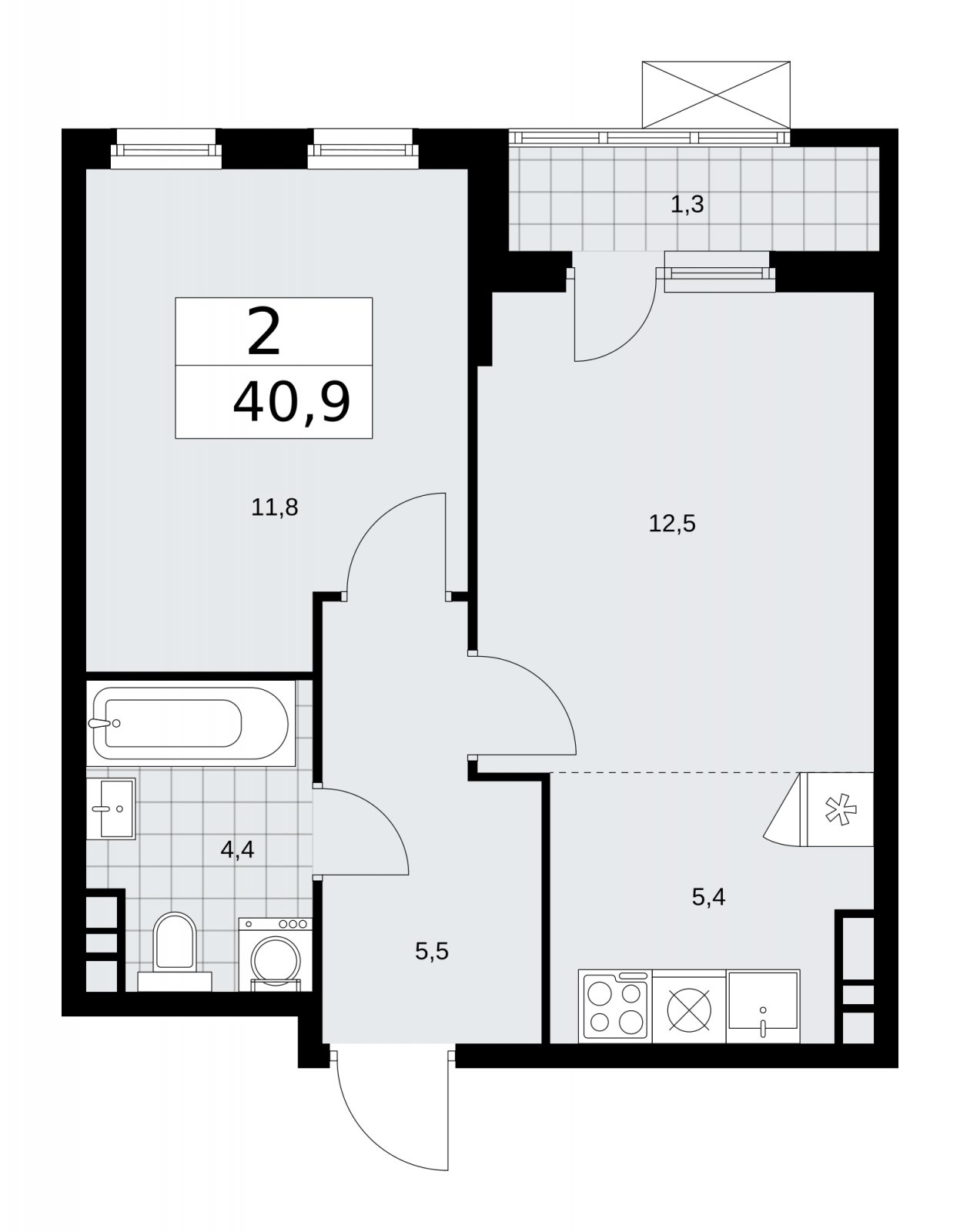 2-комнатная квартира (евро) без отделки, 40.9 м2, 6 этаж, сдача 1 квартал 2026 г., ЖК Прокшино, корпус 11.2.1 - объявление 2269856 - фото №1