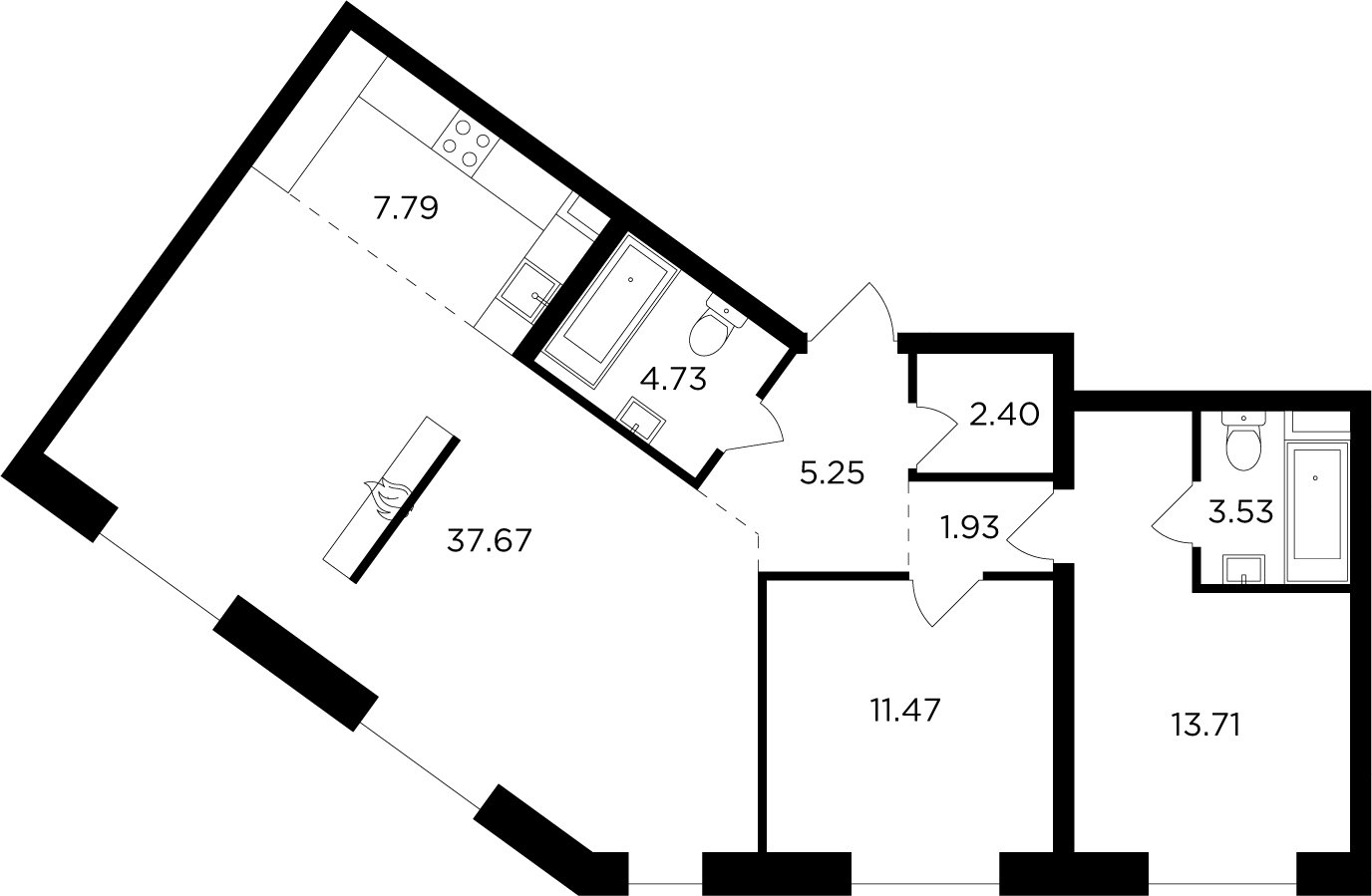 3-комнатная квартира без отделки, 88.48 м2, 16 этаж, сдача 4 квартал 2023 г., ЖК FORIVER, корпус 2 - объявление 2259509 - фото №1