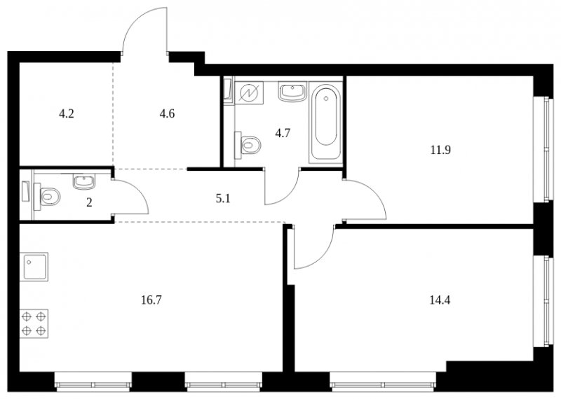 2-комнатная квартира с полной отделкой, 63.6 м2, 2 этаж, сдача 1 квартал 2023 г., ЖК Кронштадтский 9, корпус 2 - объявление 1354489 - фото №1