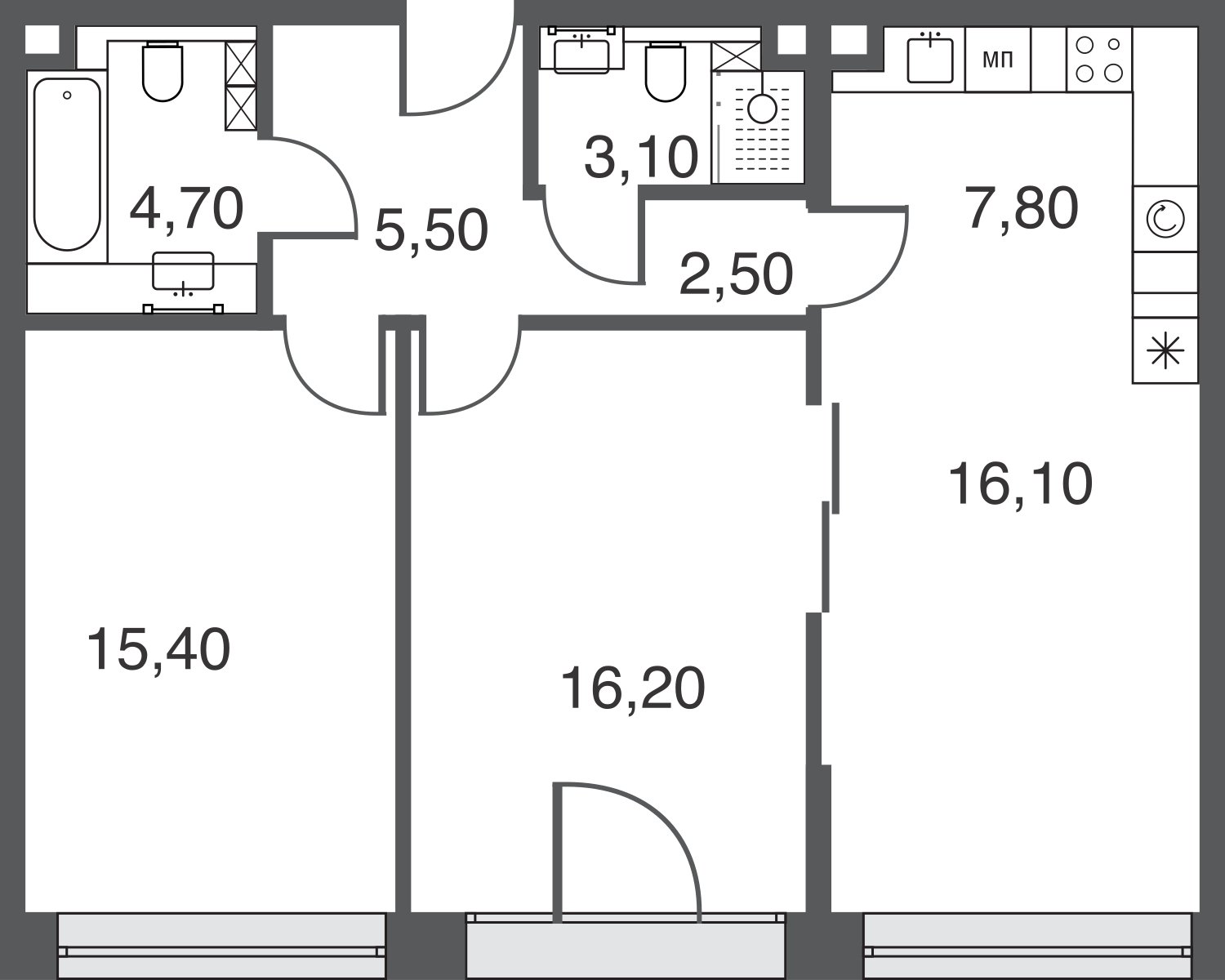 3-комнатная квартира без отделки, 71.5 м2, 24 этаж, дом сдан, ЖК AFI Park Воронцовский, корпус 1 - объявление 2422593 - фото №1