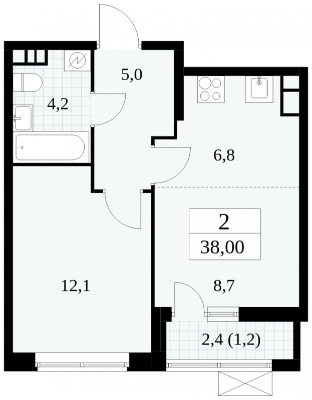 2-комнатная квартира (евро) без отделки, 38 м2, 6 этаж, сдача 1 квартал 2025 г., ЖК Прокшино, корпус 5.2.4 - объявление 1900742 - фото №1