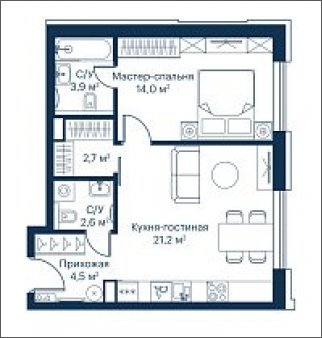 1-комнатная квартира с частичной отделкой, 48.76 м2, 2 этаж, сдача 2 квартал 2023 г., ЖК City Bay, корпус Indian Ocean 2 - объявление 1934759 - фото №1