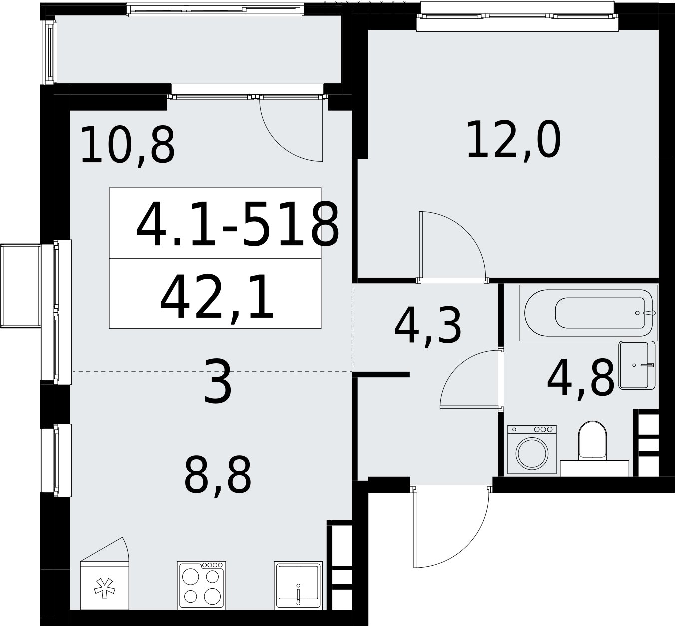 2-комнатная квартира (евро) с полной отделкой, 42.1 м2, 19 этаж, сдача 2 квартал 2027 г., ЖК Южные сады, корпус 4.1.2 - объявление 2393023 - фото №1