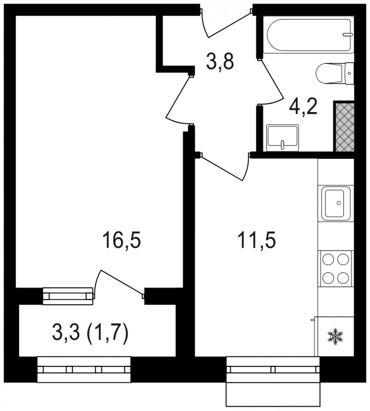 1-комнатная квартира без отделки, 37.7 м2, 2 этаж, сдача 3 квартал 2024 г., ЖК Михалковский, корпус 3 - объявление 1771482 - фото №1