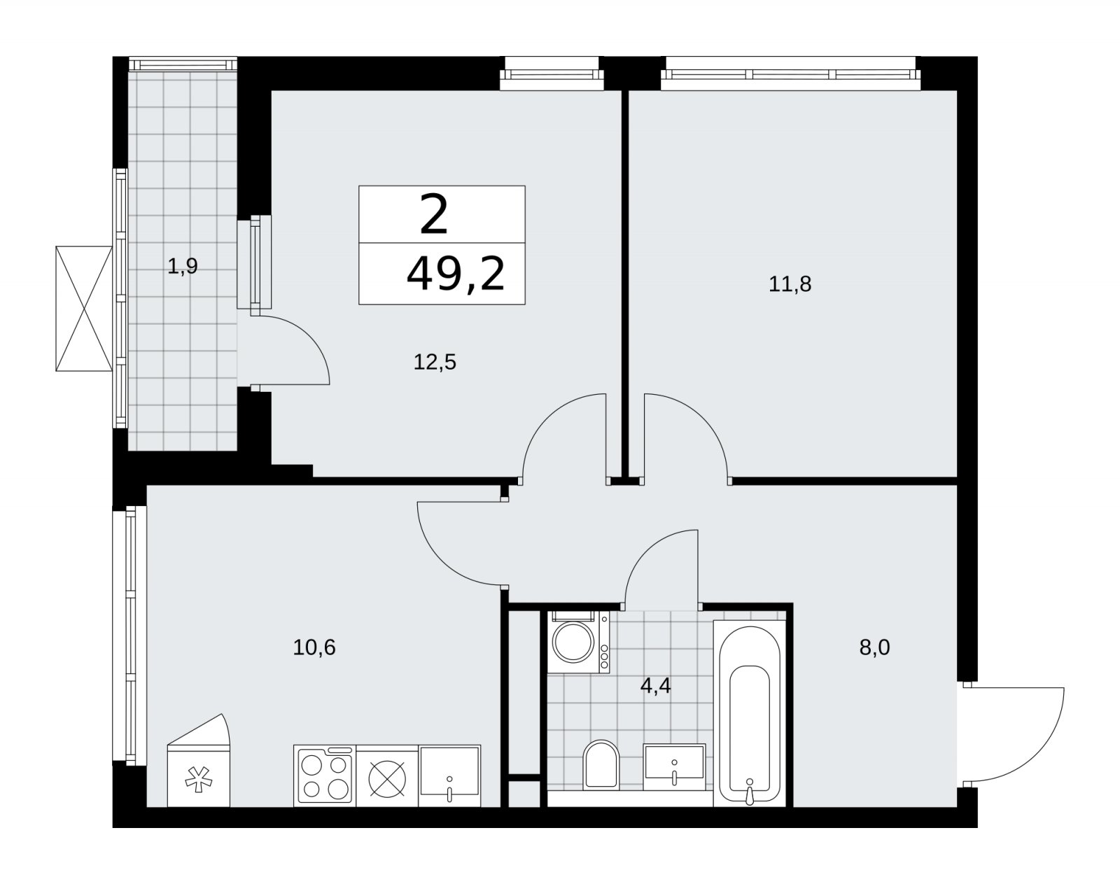 2-комнатная квартира без отделки, 49.2 м2, 14 этаж, сдача 1 квартал 2026 г., ЖК Прокшино, корпус 11.2.2 - объявление 2270157 - фото №1
