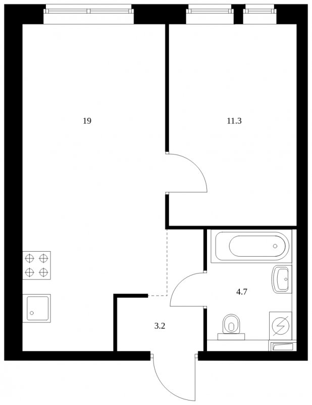 1-комнатная квартира с полной отделкой, 38.2 м2, 24 этаж, сдача 4 квартал 2023 г., ЖК Кронштадтский 9, корпус 1.6 - объявление 1754988 - фото №1