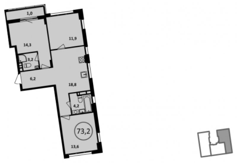 3-комнатная квартира без отделки, 71.3 м2, 12 этаж, сдача 4 квартал 2022 г., ЖК Испанские кварталы, корпус 5.2 - объявление 1812917 - фото №1