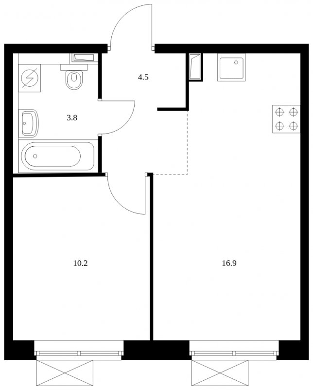 1-комнатная квартира с полной отделкой, 35.4 м2, 10 этаж, сдача 4 квартал 2023 г., ЖК Восточное Бутово, корпус 15 - объявление 1658898 - фото №1