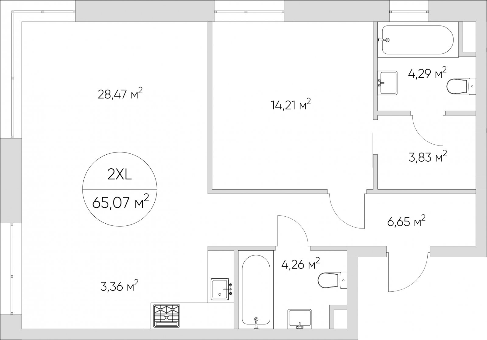 2-комнатные апартаменты без отделки, 65.07 м2, 15 этаж, сдача 1 квартал 2024 г., ЖК N'ICE LOFT, корпус 1 - объявление 2171729 - фото №1