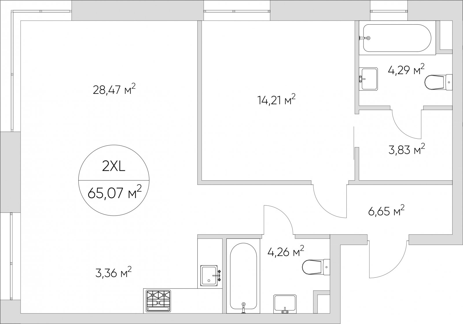 2-комнатные апартаменты без отделки, 65.07 м2, 14 этаж, дом сдан, ЖК N'ICE LOFT, корпус 1 - объявление 2408059 - фото №1