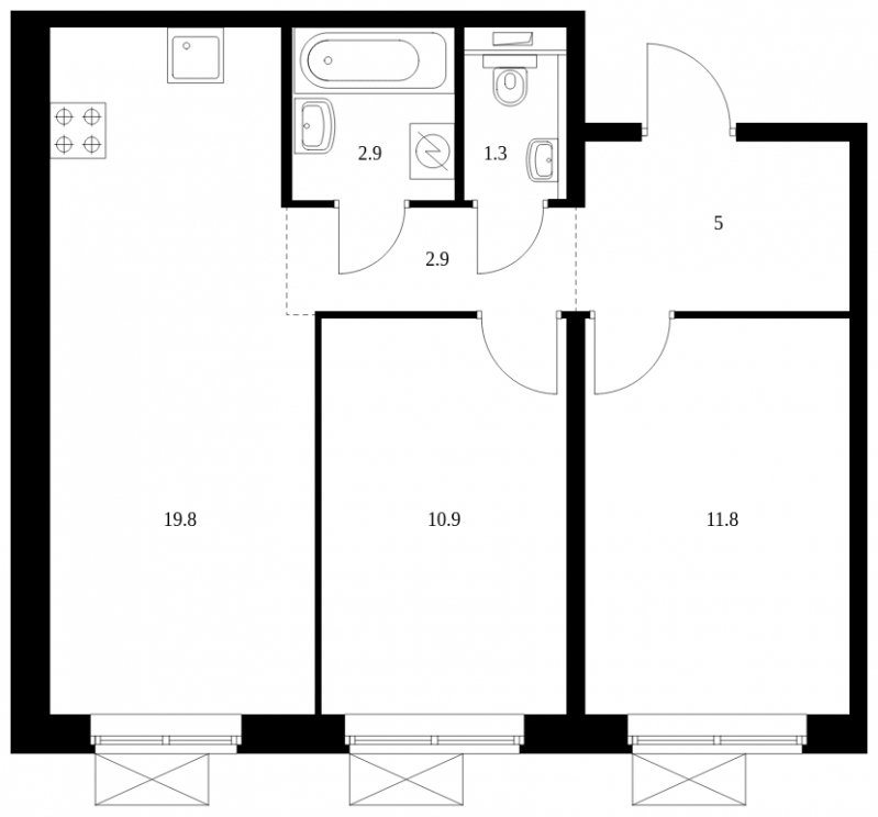 2-комнатная квартира с полной отделкой, 54.6 м2, 24 этаж, сдача 4 квартал 2023 г., ЖК Восточное Бутово, корпус 16 - объявление 1835497 - фото №1