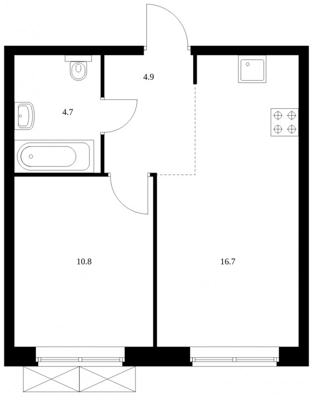 1-комнатная квартира без отделки, 37.1 м2, 2 этаж, сдача 4 квартал 2023 г., ЖК Holland park, корпус 11 - объявление 1741510 - фото №1