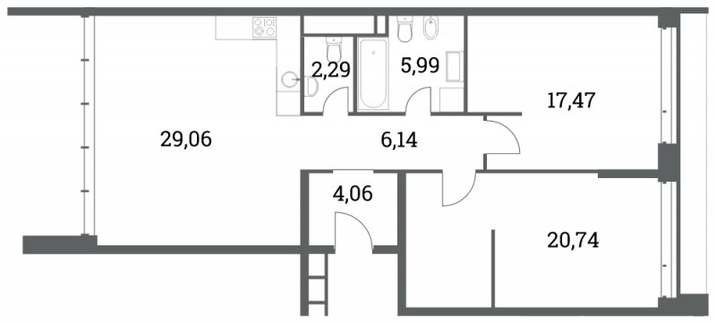 2-комнатная квартира без отделки, 85.76 м2, 4 этаж, сдача 4 квартал 2022 г., ЖК Headliner, корпус 6 - объявление 1336577 - фото №1
