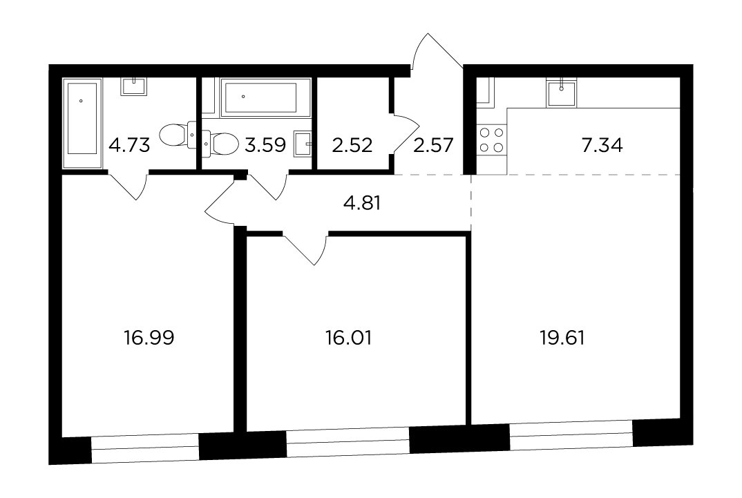 3-комнатная квартира с частичной отделкой, 78.69 м2, 3 этаж, дом сдан, ЖК FORIVER, корпус 8 - объявление 2259528 - фото №1