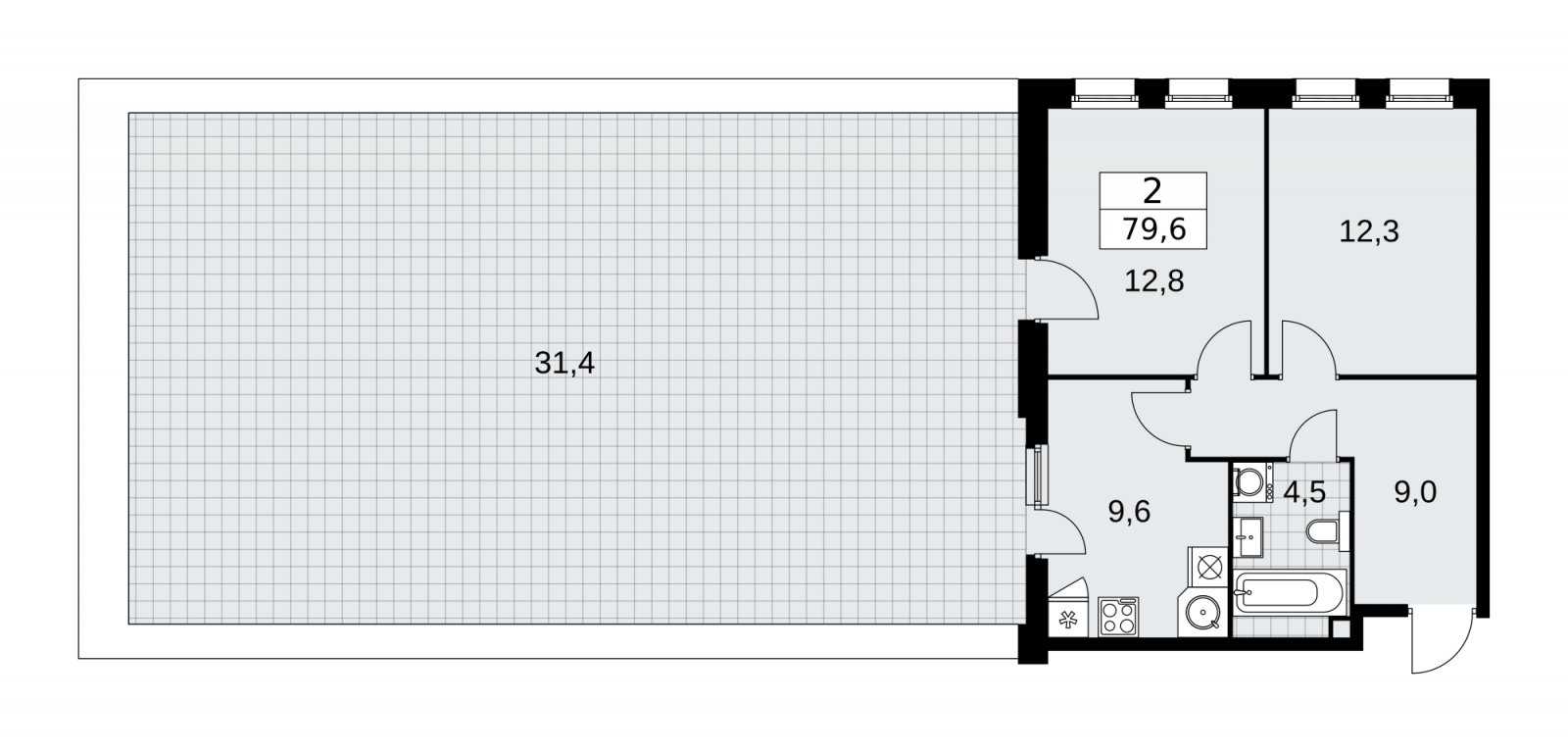 2-комнатная квартира с частичной отделкой, 79.6 м2, 2 этаж, сдача 2 квартал 2026 г., ЖК Скандинавия, корпус 25.1 - объявление 2283313 - фото №1